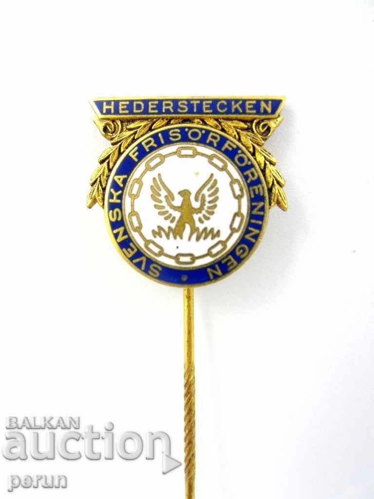 OLD BADGE-Swedish Hairdressing Association- ENAMEL-ORIGINAL with price 10.00 BGN | € 5.11 OLD BADGE-Swedish Hairdressing Association- ENAMEL-ORIGINAL with price 10.00 BGN | € 5.11