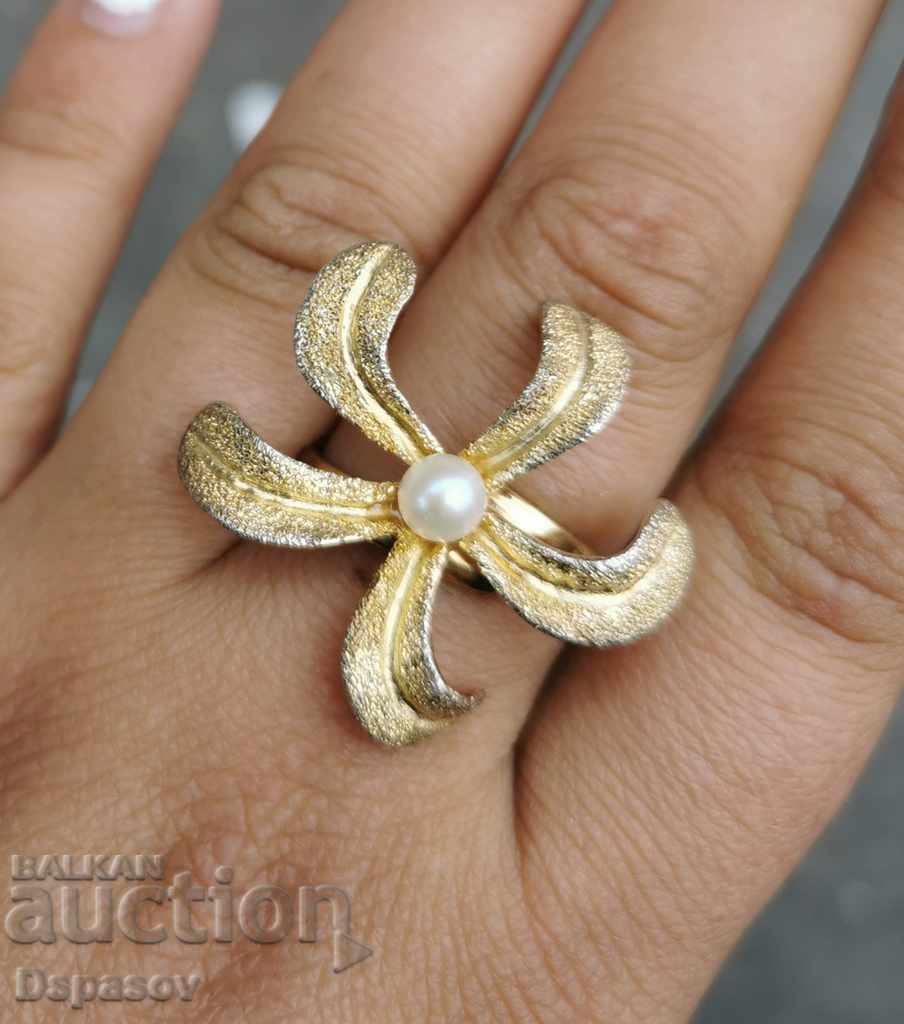 Inel din argint placat cu aur cu perlă naturală