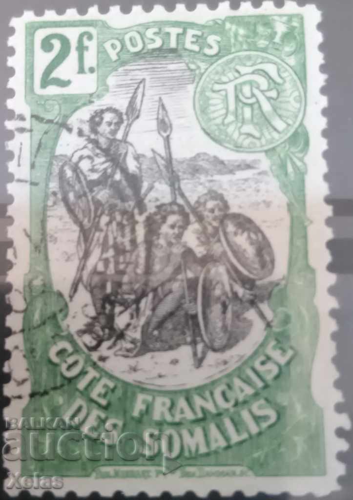 Френска Сомалия стара марка с печат
