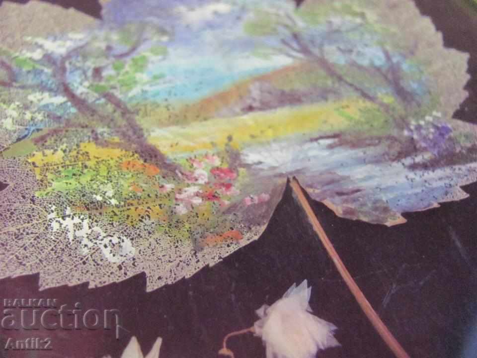 Licitație Desen original al anilor 1980 pe o frunză herbarizată