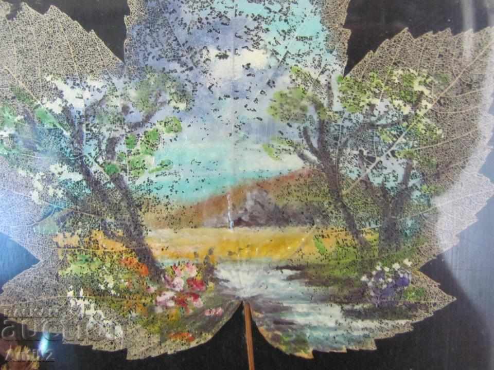 Desen original al anilor 1980 pe o frunză herbarizată - 6