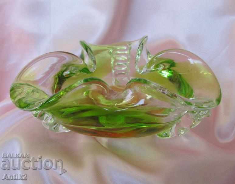 Star Morano Crystal Glass Solid Heavy Ashtray - 5 Star Morano Crystal Glass Solid Heavy Ashtray - 5