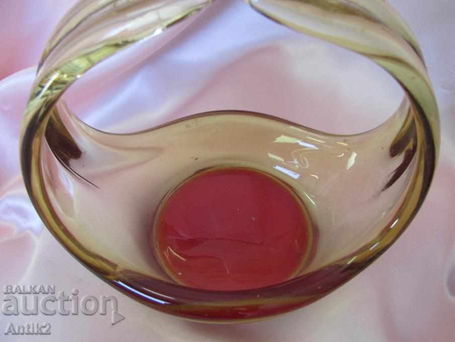 Auction  Old Crystal Glass Solid Heavy Fruit Basket