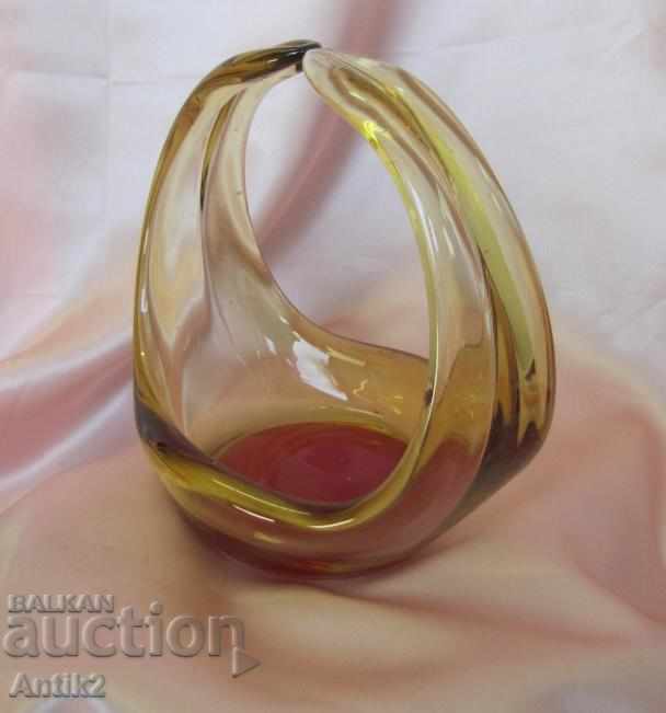 Old Crystal Glass Solid Heavy Fruit Basket - 5