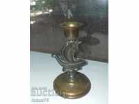 OLD BRONZE CANDLESTICK WITH ORAMENTS