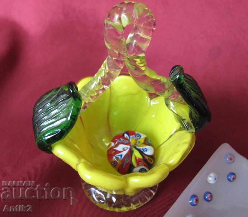 Auction Old Morano Crystal Glass Lot 3 pieces Basket and Plate Auction Old Morano Crystal Glass Lot 3 pieces Basket and Plate