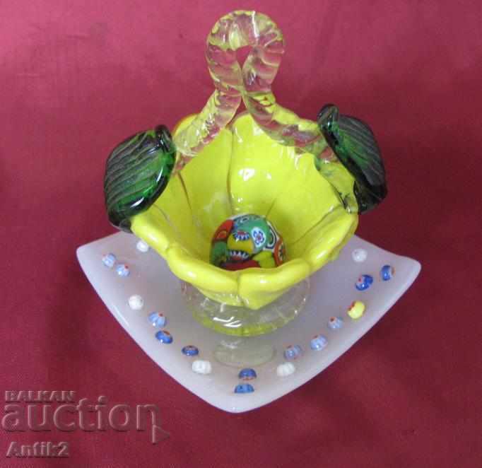 Delivery of Old Morano Crystal Glass Lot 3 pieces Basket and Plate Delivery of Old Morano Crystal Glass Lot 3 pieces Basket and Plate