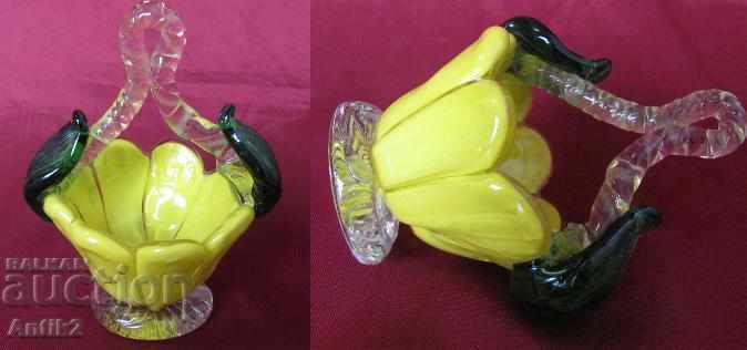 Old Morano Crystal Glass Lot 3 pieces Basket and Plate - 6 Old Morano Crystal Glass Lot 3 pieces Basket and Plate - 6