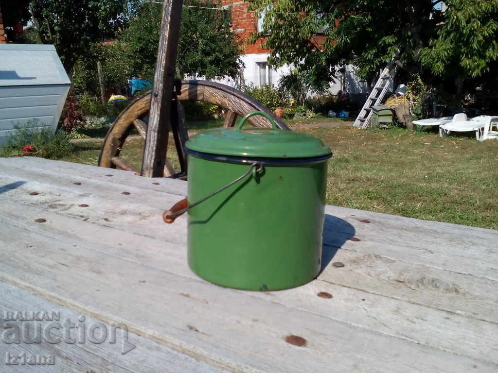 Old enameled kettle with price 18.00 BGN | € 9.20 Old enameled kettle with price 18.00 BGN | € 9.20