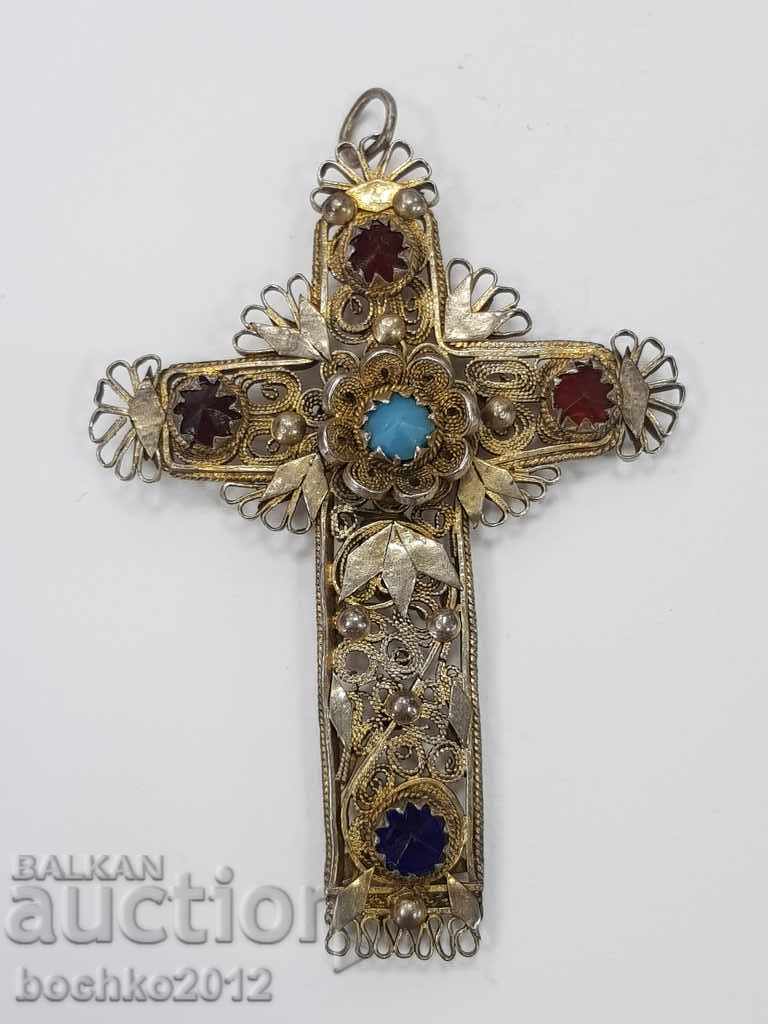 A rare Bulgarian Renaissance Vidin silver gilded cross