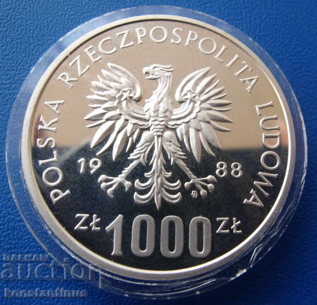Полша  ПРОБА  1000  Злоти  1988  PROOF UNC   Rare с цена € 58.80 | 115.00 лв.