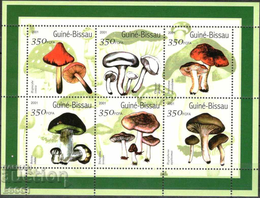 Blank stamps in a small Flora Mushroom 2001 sheet from Guinea-Bissau
