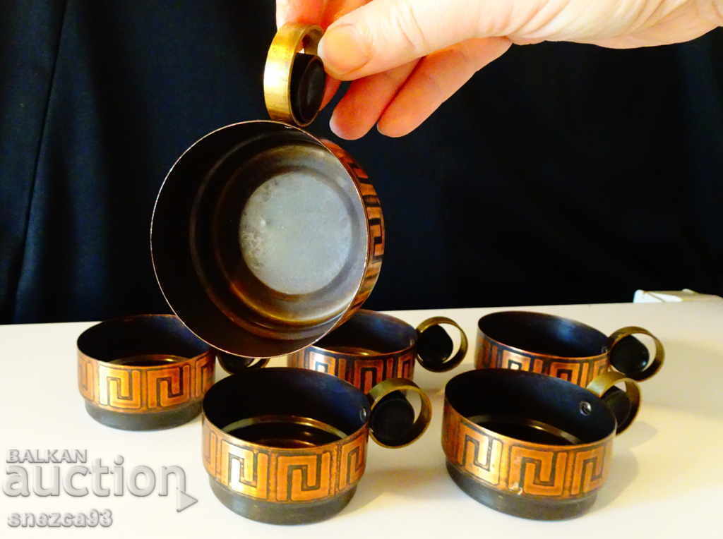 Auction German copper cups 6 pcs., beautiful handle. Auction German copper cups 6 pcs., beautiful handle.