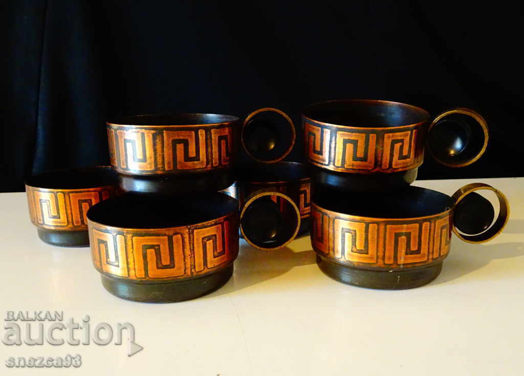 German copper cups 6 pcs., beautiful handle. - 5 German copper cups 6 pcs., beautiful handle. - 5