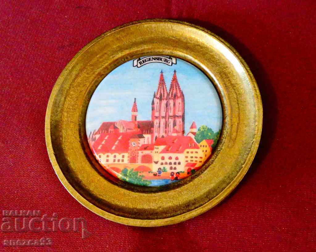 Placă de bronz cu imagine Regensburg, porțelan.