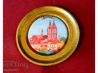 Bronze plate with image from Regensburg, porcelain.