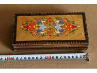 . PYROGRAPHED WOODEN NUT BOX WITH JEWEL LABEL