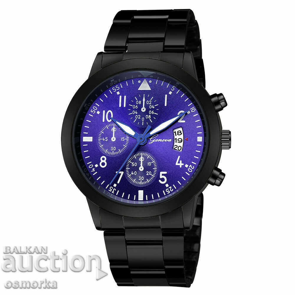 Lanț de ceasuri metalice Geneva Geneva New Black Blue Date