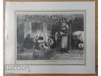 old engraving 19th century Bulgaria costumes ethnography beaten home cat