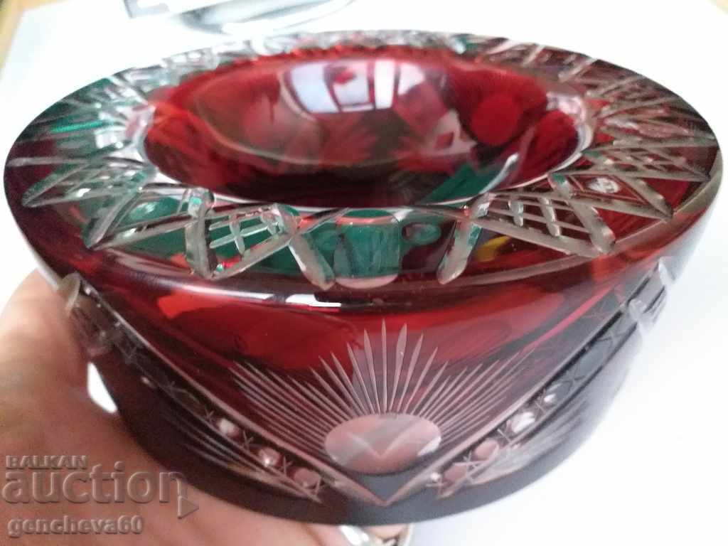 Auction  Bohemian Glass Ashtray, Ruby Crystal