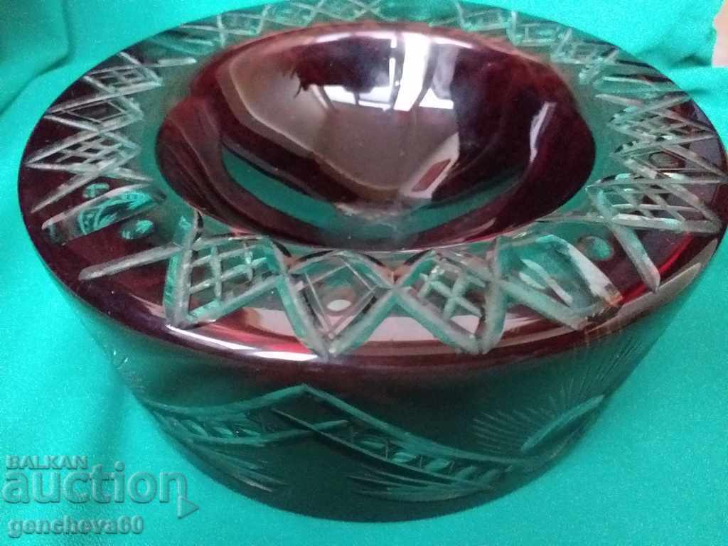 Bohemian Glass Ashtray, Ruby Crystal