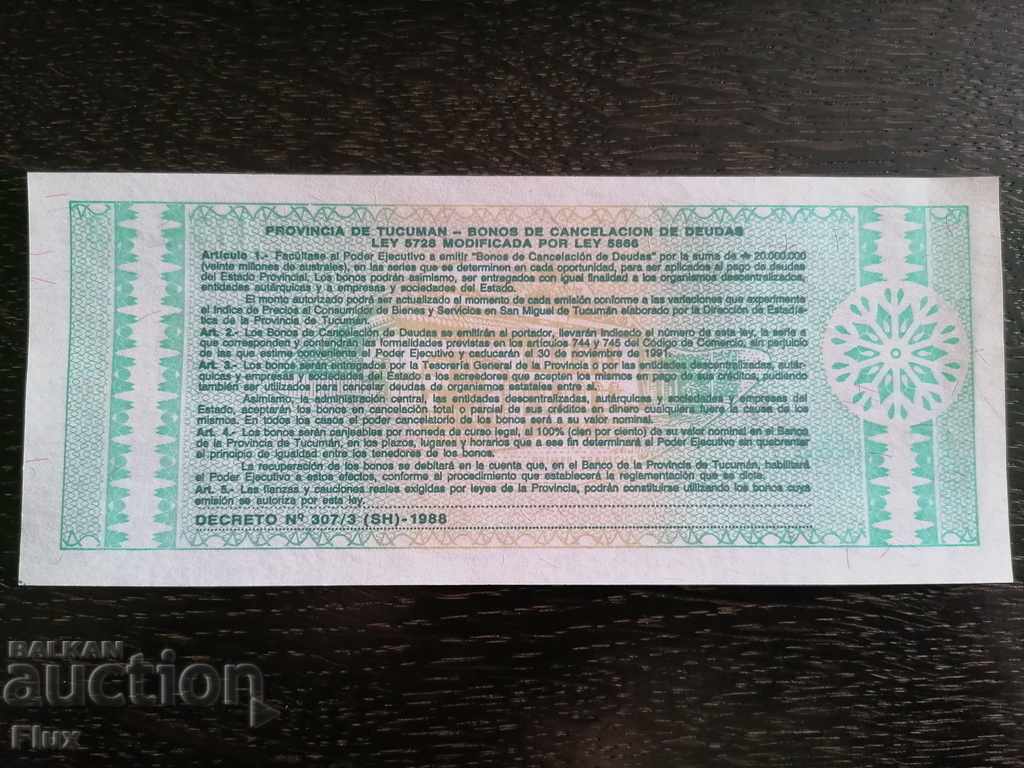 Bancnotă - Argentina - 1 UNC australian | 1991. cu preț 5.00 BGN | € 2.56