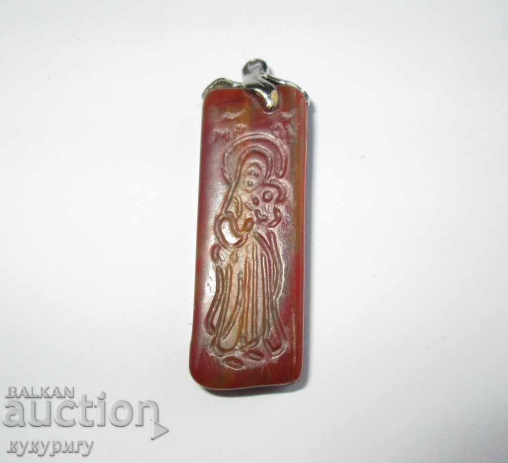 Necklace pendant gem Virgin Mary engraving in stone