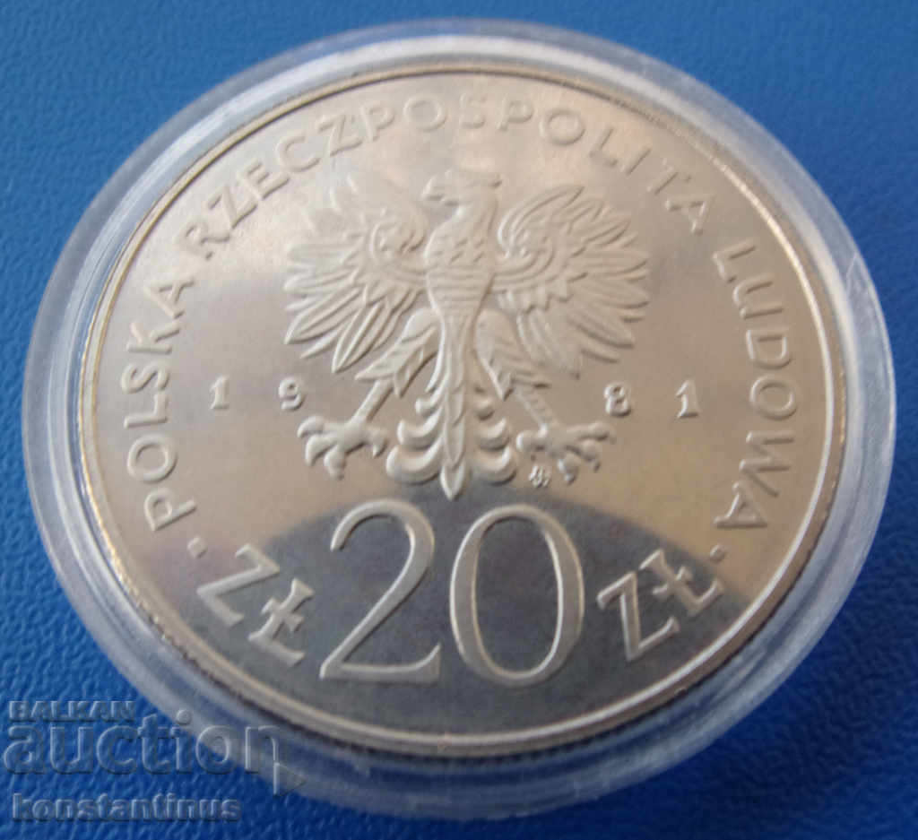 Polonia PROBA 20 Zloty 1981 PROVA UNC Foarte rar cu preț € 58.80 | 115.00 BGN Polonia PROBA 20 Zloty 1981 PROVA UNC Foarte rar cu preț € 58.80 | 115.00 BGN