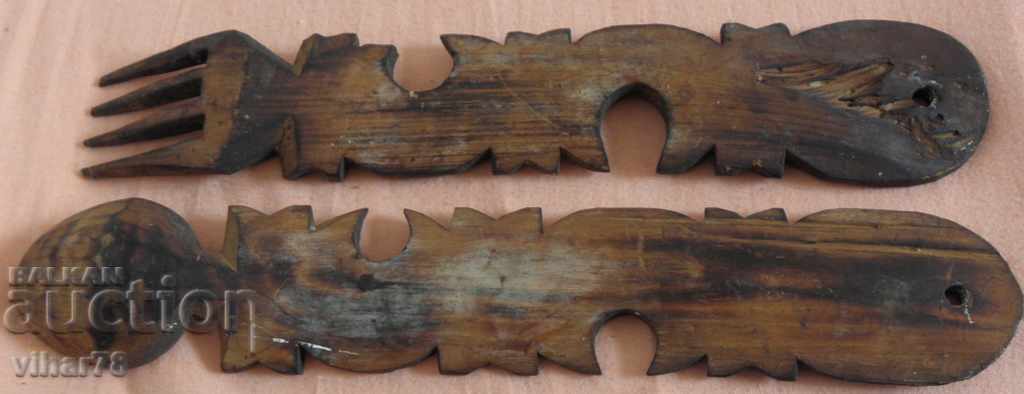 furculiță și lingură veche de lemn - 7