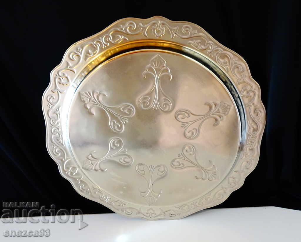 Silver-plated tray, platter 38 cm., 720 gr., fabulous ornaments with price 39.00 BGN | € 19.94 Silver-plated tray, platter 38 cm., 720 gr., fabulous ornaments with price 39.00 BGN | € 19.94