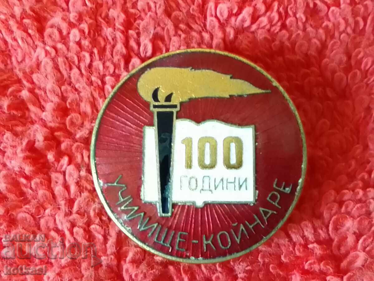 Auction  Old social badge bronze enamel 100 years school KOYNARE