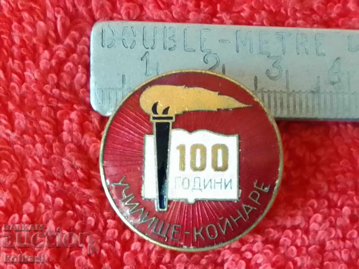 Old social badge bronze enamel 100 years school KOYNARE