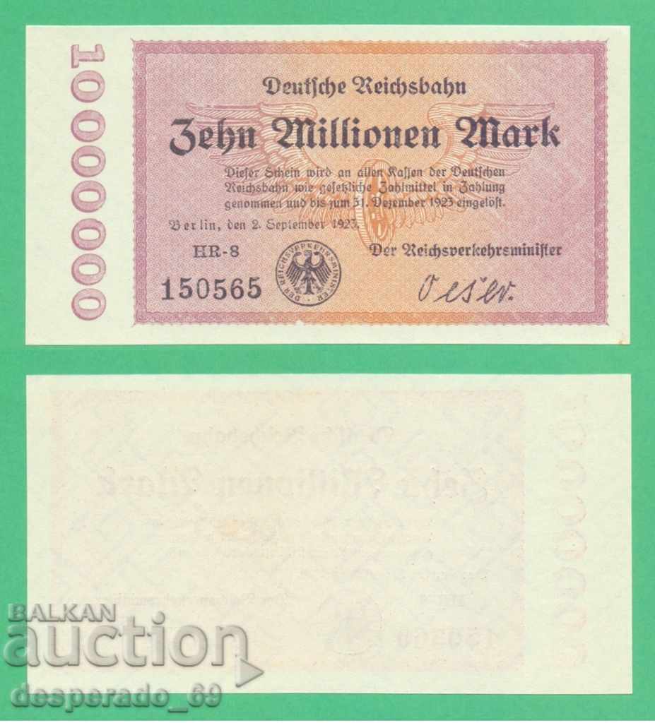 (¯`'•.¸ГЕРМАНИЯ (D.Reichsbahn) 10 милиона марки 1923 UNC