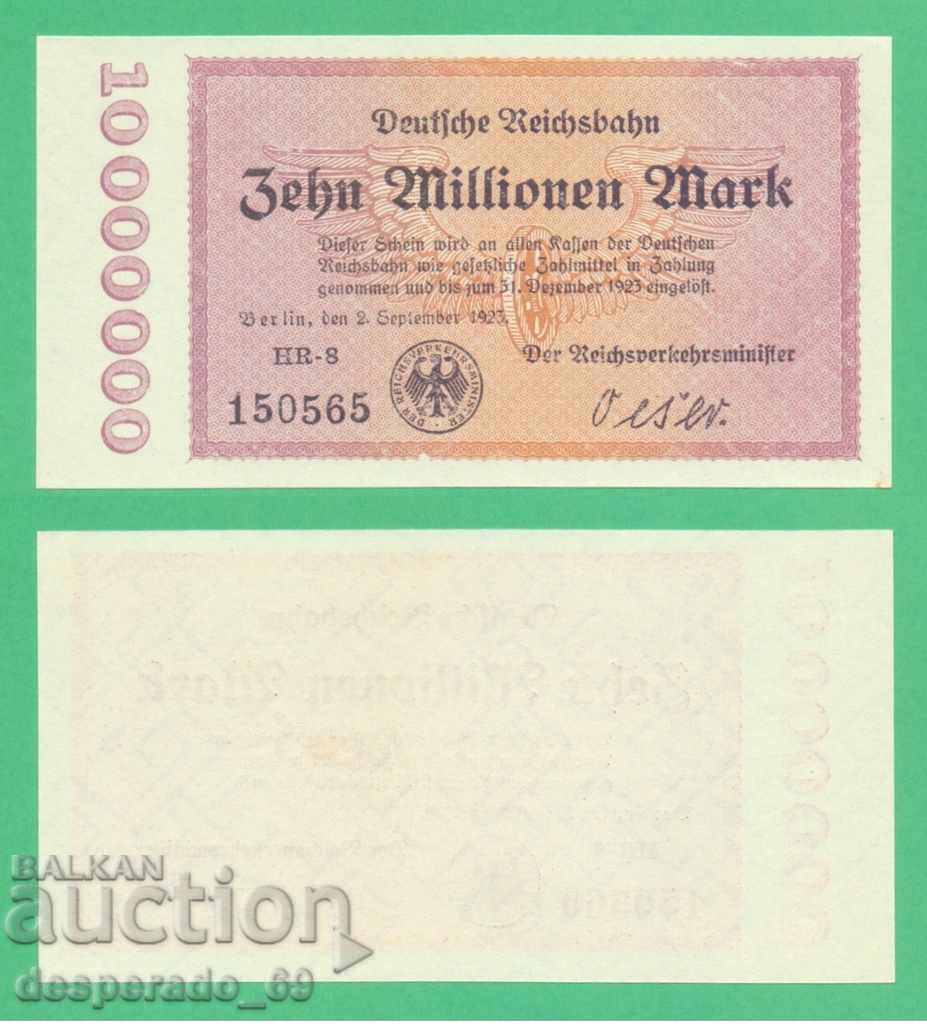(¯`'•.¸GERMANIA (D.Reichsbahn) 10 milioane mărci 1923 UNC
