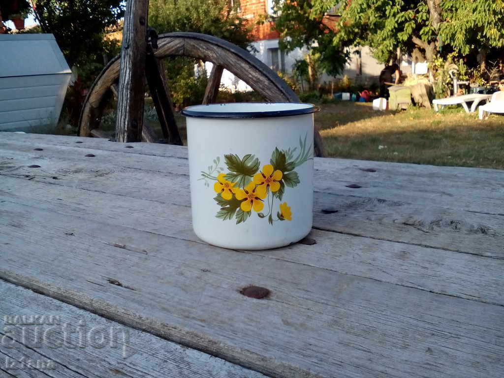 Old enameled jug, cup with price 20.00 BGN | € 10.23