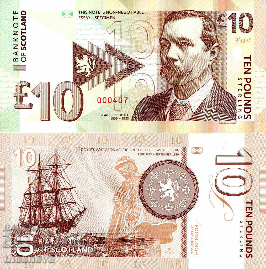 SCOTLAND 10 lire Bancnotă 2017 Sir Arthur Conan Doyle-RRR