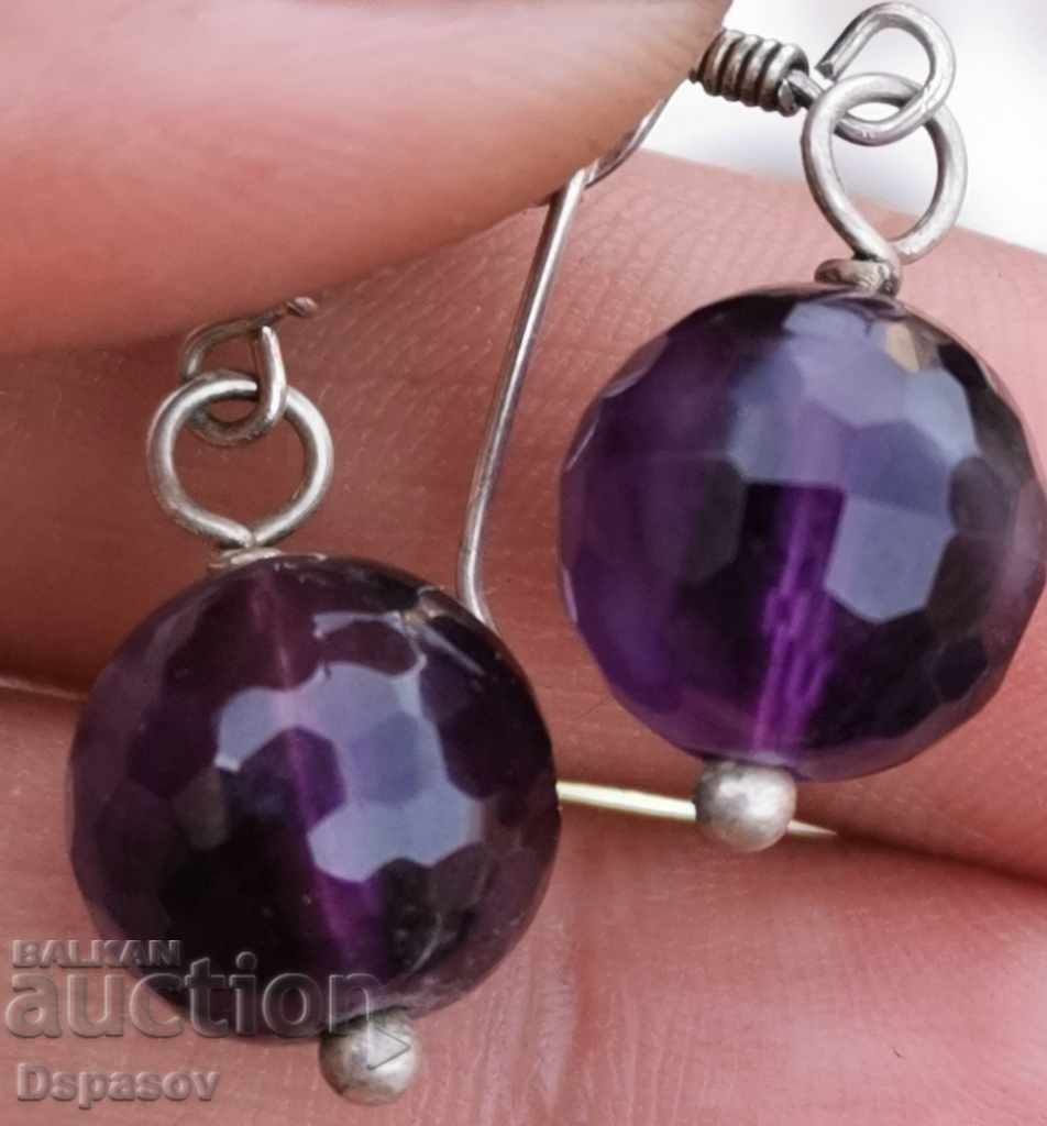 Silver Earrings with Natural Faceted Amethyst