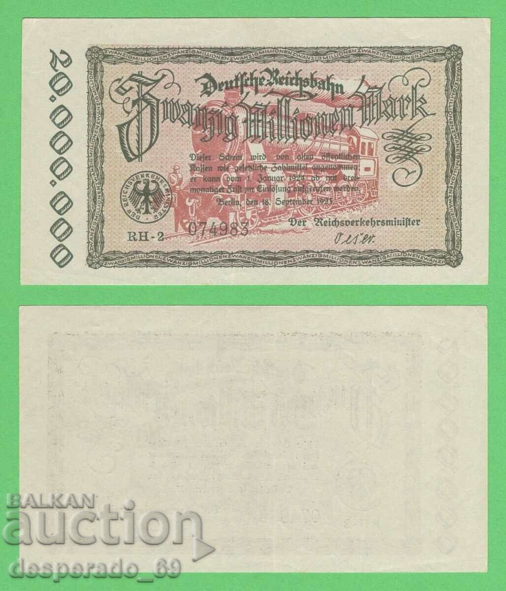 (¯`'•.¸ГЕРМАНИЯ (D.Reichsbahn) 20 милиона марки 1923 UNC