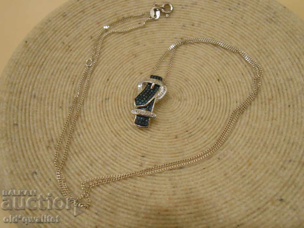 Auction Silver medallion necklace with Diamonds - blue and white Auction Silver medallion necklace with Diamonds - blue and white