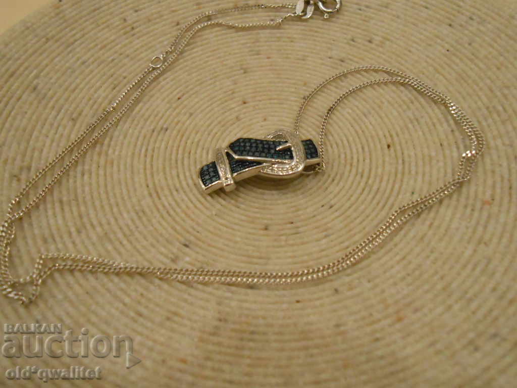 Silver medallion necklace with Diamonds - blue and white - 5 Silver medallion necklace with Diamonds - blue and white - 5