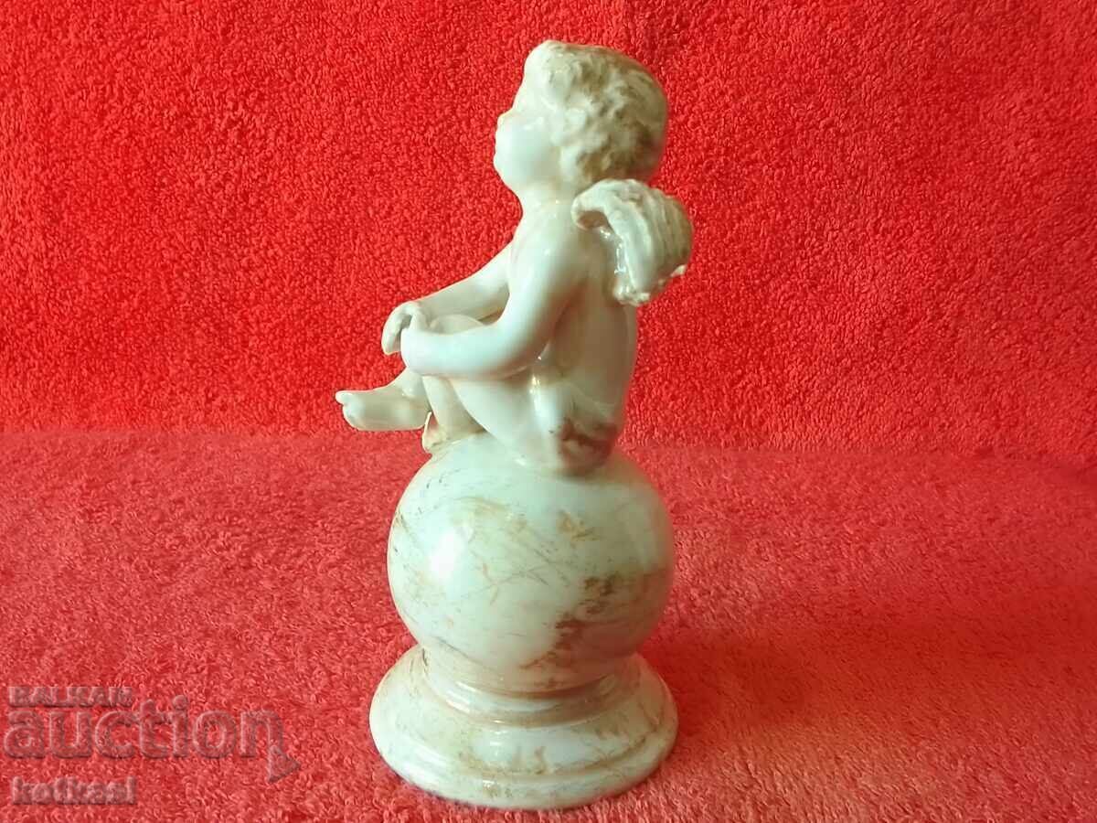 Old Porcelain Figure of an Angel Sitting on a Ball - 5