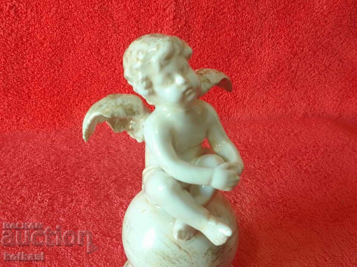 Old Porcelain Figure of an Angel Sitting on a Ball - 6