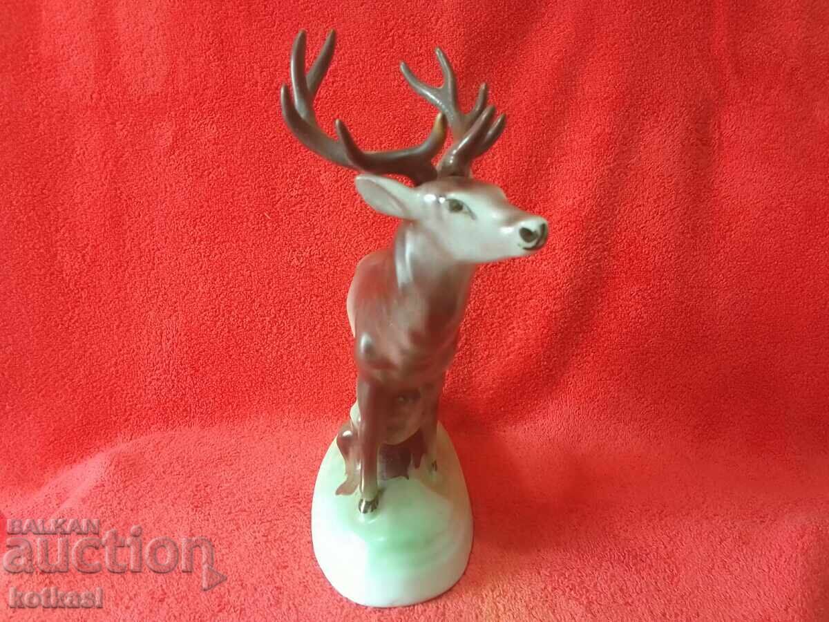 Auction Old large Bulgarian social porcelain figure Deer with horns Auction Old large Bulgarian social porcelain figure Deer with horns