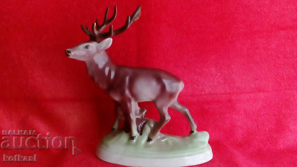 Old large Bulgarian social porcelain figure Deer with horns