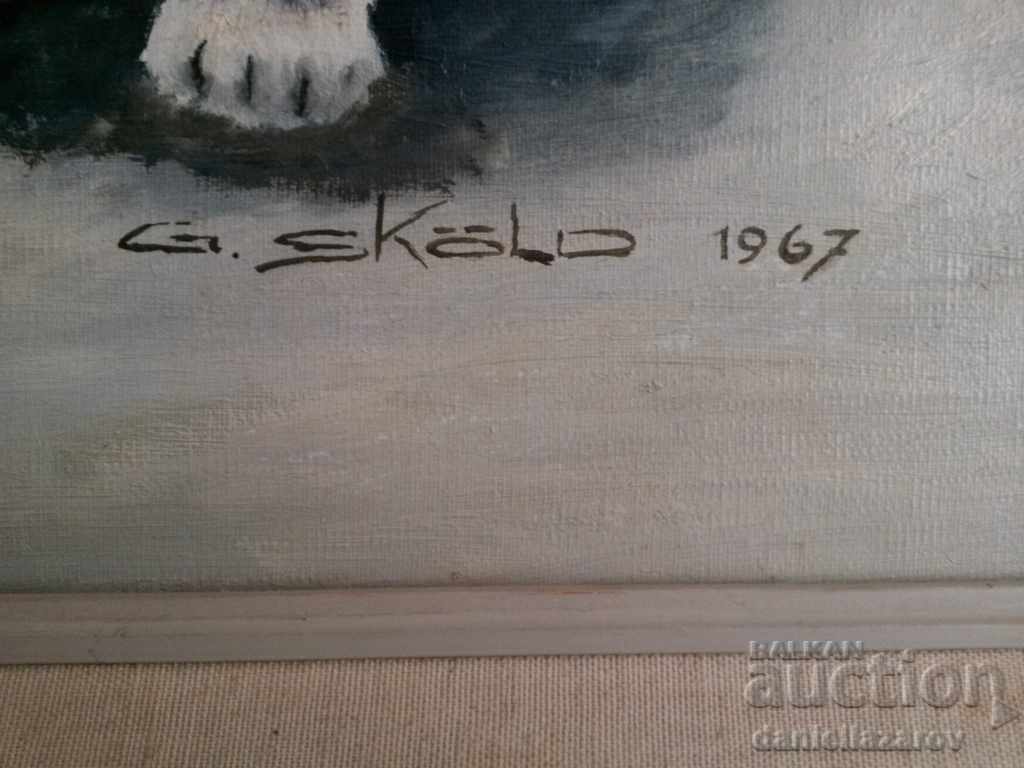 Auction  Old Swedish Author's Picture "Puppy" by G.Sköld 1967