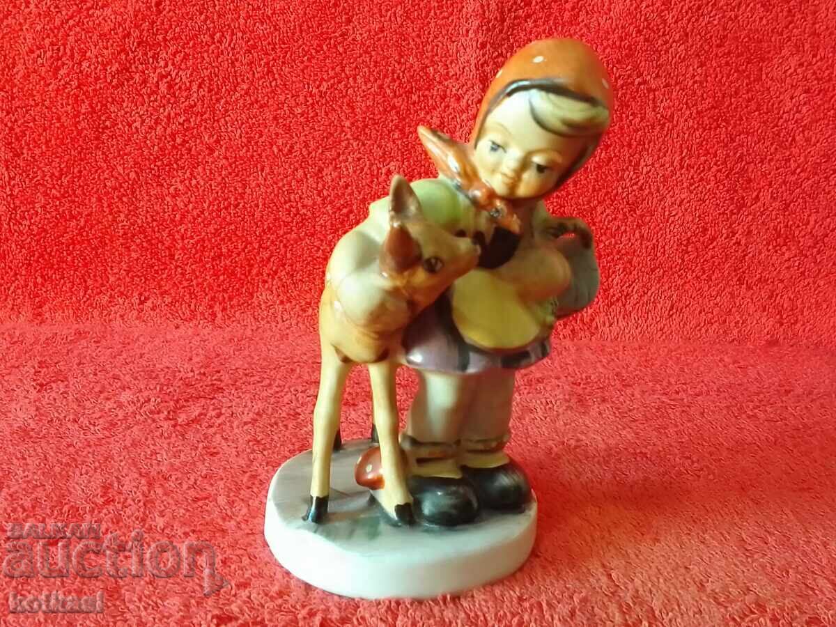 Old Porcelain Girl Fawn Germany Hand Painted Marked Old Porcelain Girl Fawn Germany Hand Painted Marked