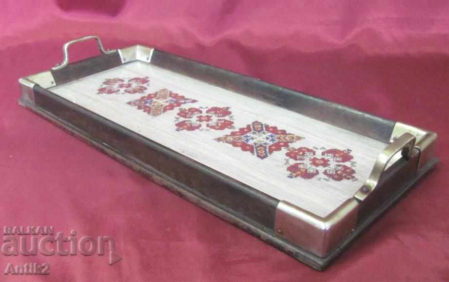 19th century Tray of wood, metal and hand-sewn embroidered cedar with price 115.00 BGN | € 58.80