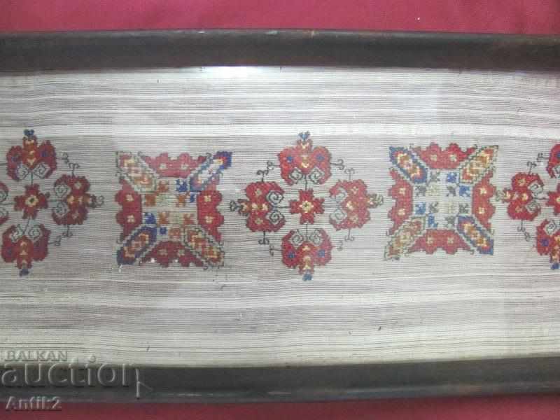 Delivery of 19th century Tray of wood, metal and hand-sewn embroidered cedar
