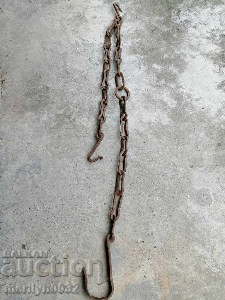 Old forged chain with hook, hearth for hearth chain hook - 5