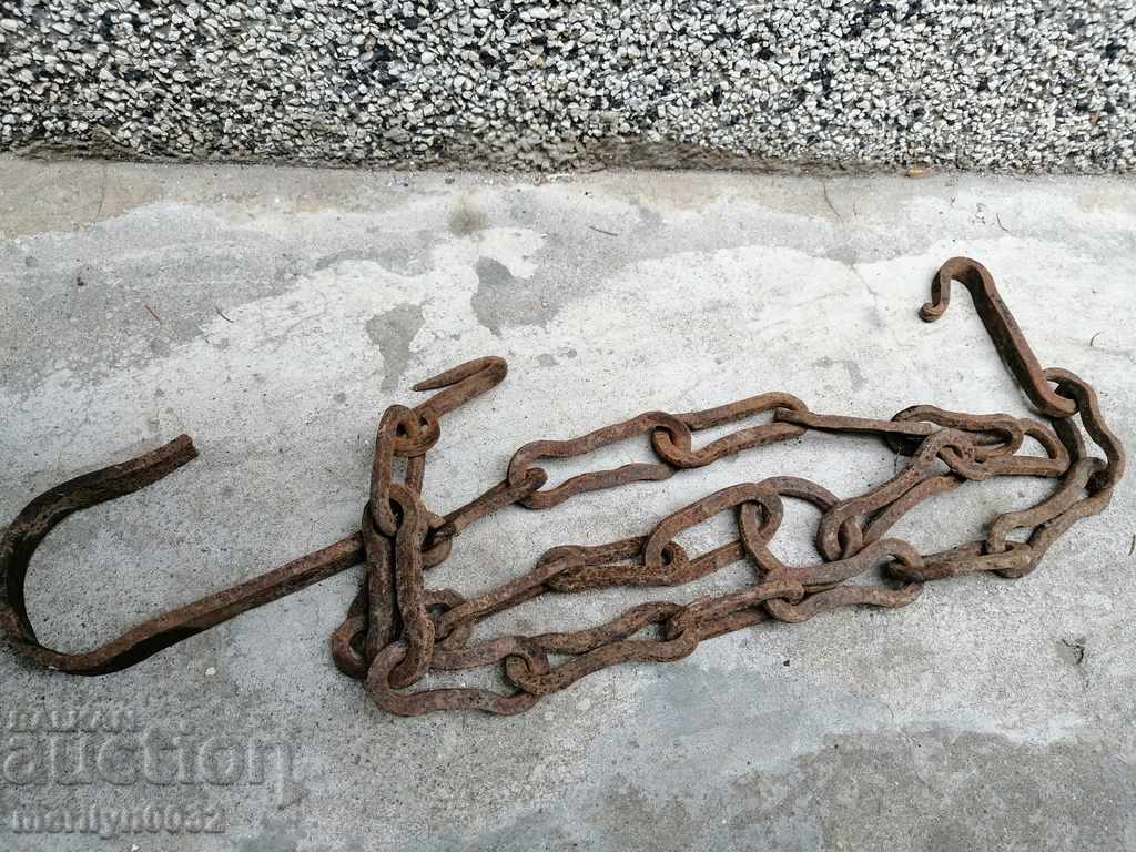 Old forged chain with hook, hearth for hearth chain hook - 7